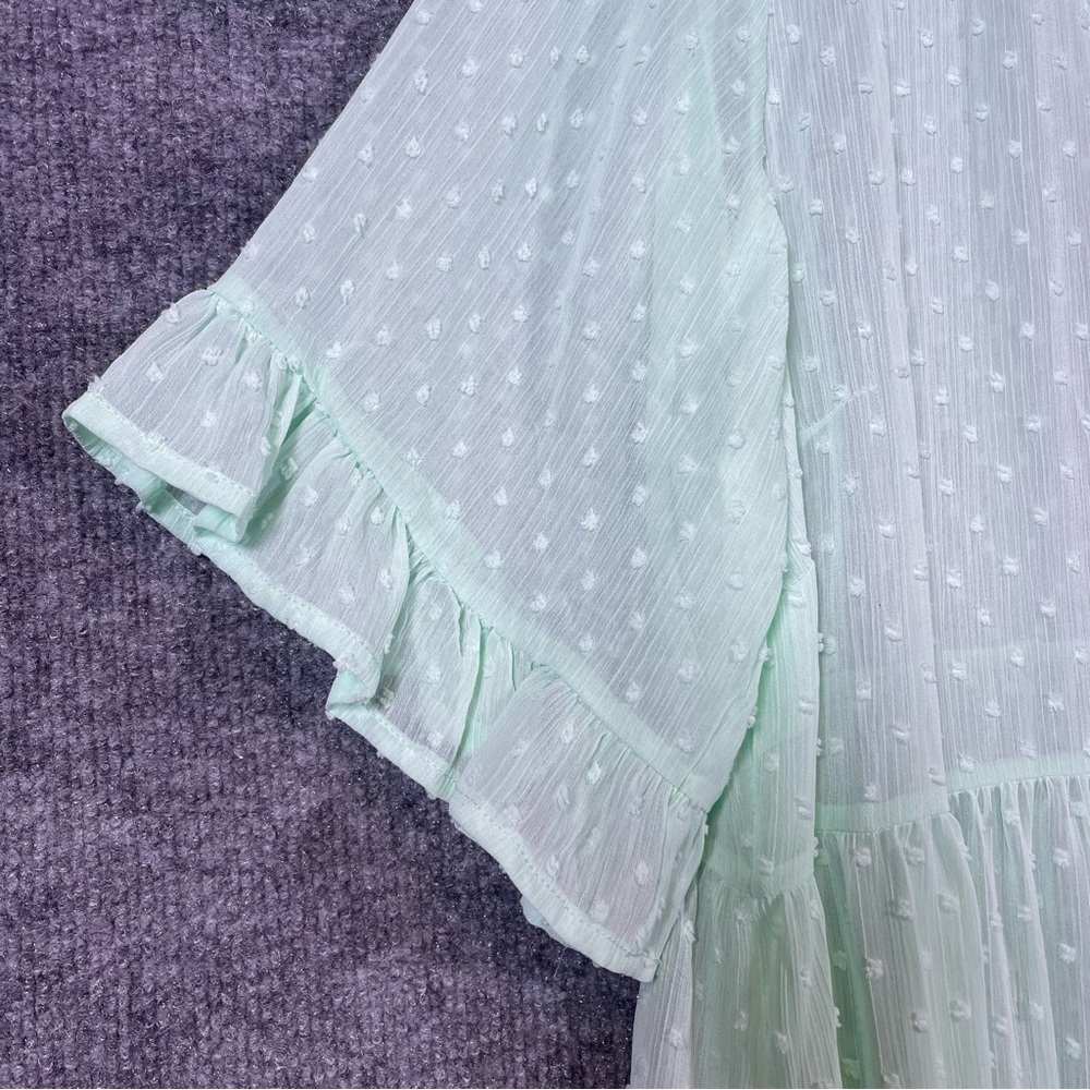 Torrid NWT Womenโs 2X 18-20 Mint Green Clip Dot Ruffle Kimono Tiered Open Front - Picture 3 of 8
